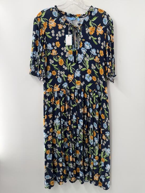 Draper James Dresses & Skirts - Draper James Women’s Short Sleeve Kacey Knit Dress Spring Blooms Navy Size L NWT